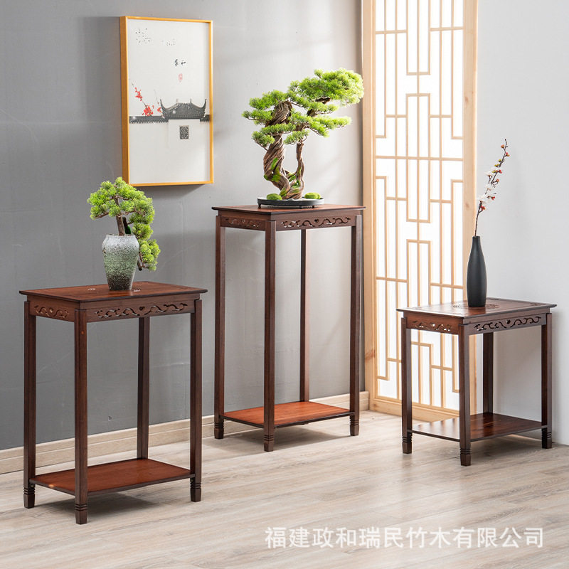 新中式花架子客厅室内花盆架落地花几实木阳台简约盆景花架置物架
