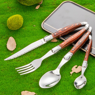 现货红彩木柄小蜜蜂牛扒刀牛排叉汤匙西餐刀餐叉茶匙不锈钢