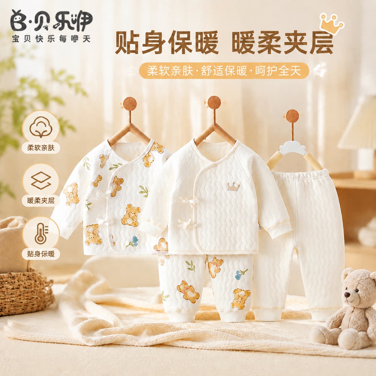 贝乐咿新生儿分体套装秋冬季婴儿保暖款秋衣秋裤小月龄宝宝睡衣