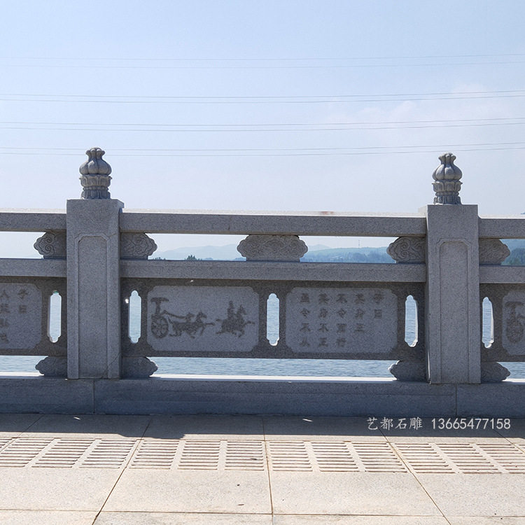 石雕栏杆花岗岩护栏龙柱栏板浮雕镂空主题围栏设计制作厂家