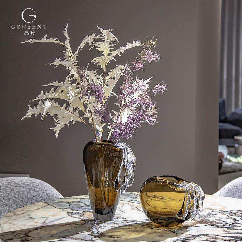 晶淳 K9水晶玻璃装饰花瓶水培鲜干花 复古大小号餐桌摆件装饰品