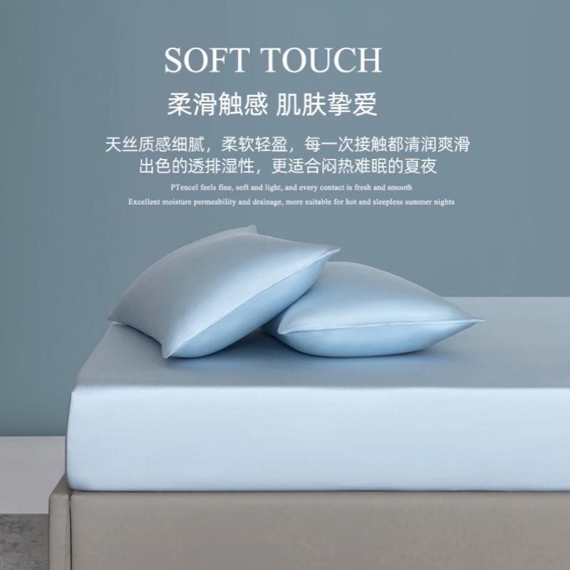 春夏款单品简约纯色100支天丝床笠枕套可裸睡凉感冰丝床笠三件套