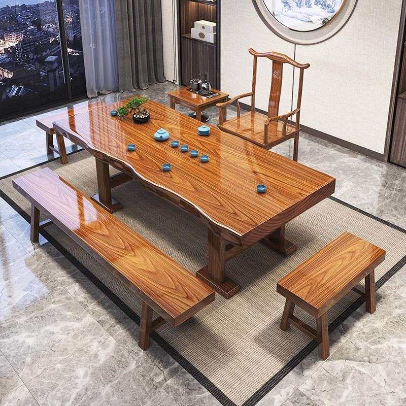 中式原木大板茶台桌椅组合整板茶桌家用办公室全实木茶几泡茶桌