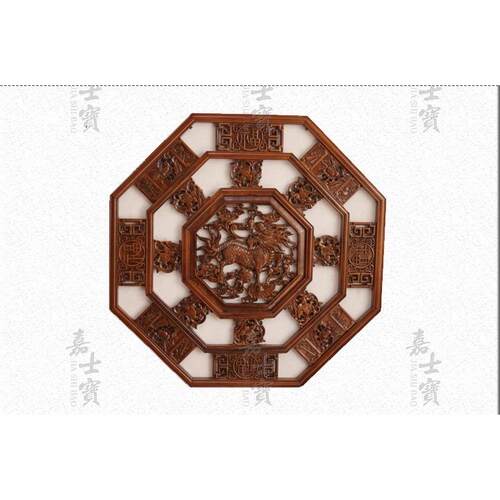 新品嘉士宝现代东阳透雕中式装饰香樟木仿古古典壁挂麒麟木雕挂件