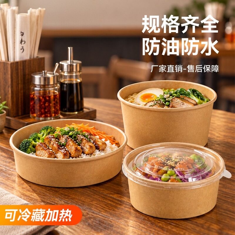 牛皮纸圆形一次性打包盒可加热										