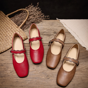 2026年新款法式复古风真皮玛丽珍鞋女一字带芭蕾舞平底单鞋