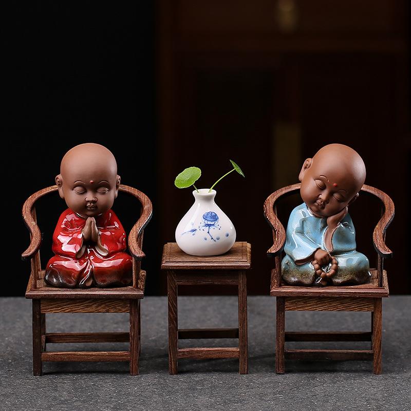 禅意个性小和尚家居装饰品摆件茶道茶桌茶玩茶宠套装新中式工艺品
