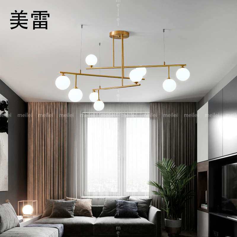 全铜吊灯北欧灯具餐厅灯现代简约吧台吊灯客厅创意魔豆长条灯饰