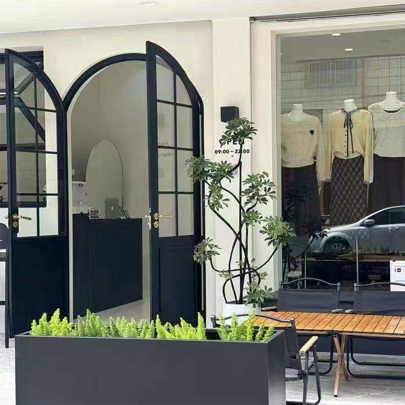 法式复古店铺玻璃门简约现代网红服装咖啡酒吧大门拱形双开门