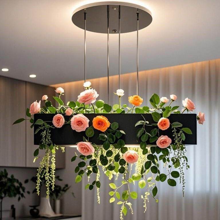 植物餐桌吊灯酒吧主题餐厅花店阳台玻璃房灯饰圆环氛围藤蔓灯饰