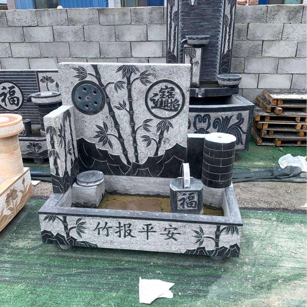 流水墙酒店大堂鱼池户外别墅庭院造景落地景观流水养鱼石雕池子
