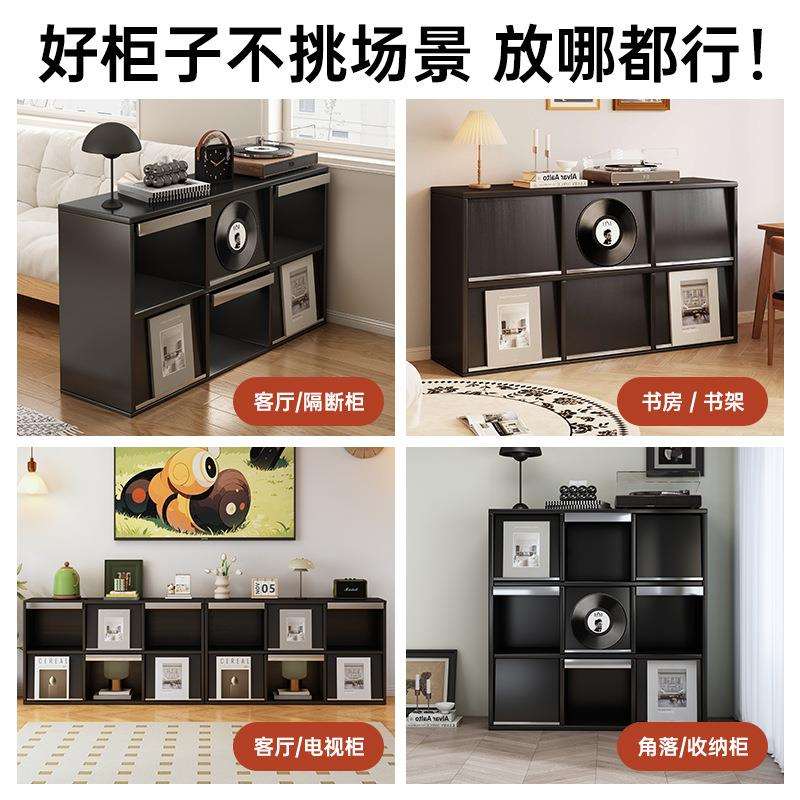 美式复古组合柜客厅靠墙落地置物柜黑色带门陈列柜卧室床尾隔断柜图片