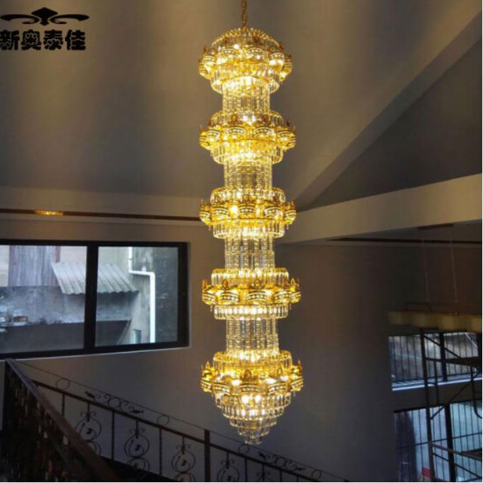 别墅复式楼客厅大吊灯轻奢楼中楼水晶灯具跃层楼梯长吊灯