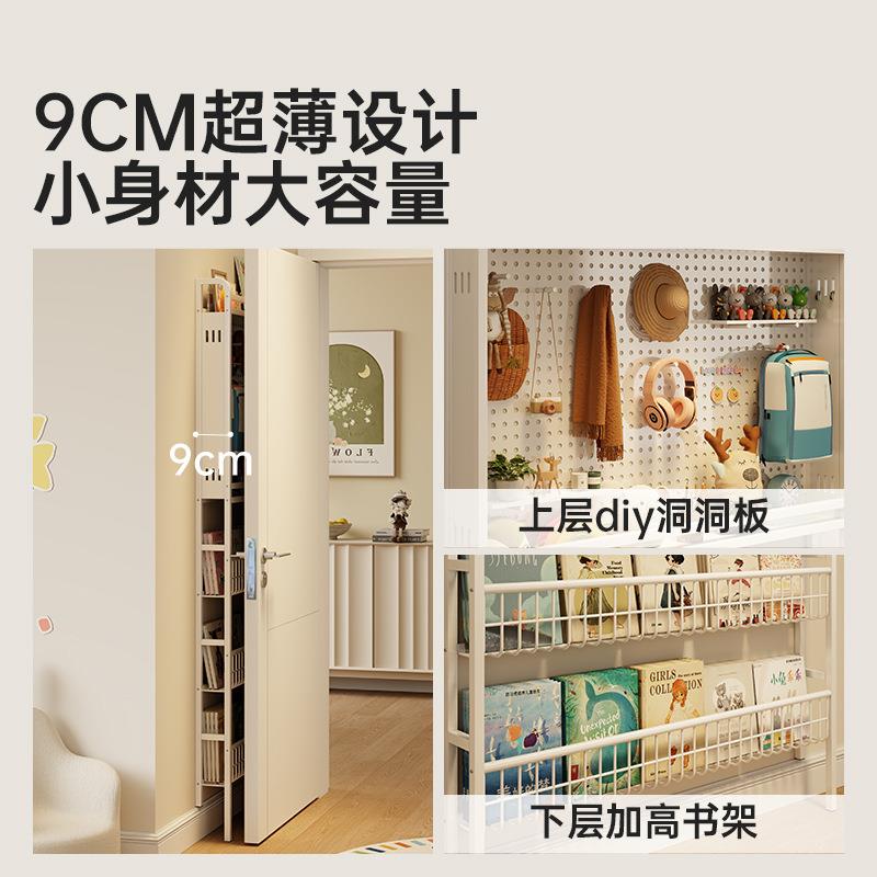 门后书架落地置物架铁艺洞洞板免打孔收纳架儿童绘本架靠墙一体