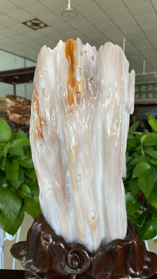 缅甸冰种硅化木树化玉奇石摆件