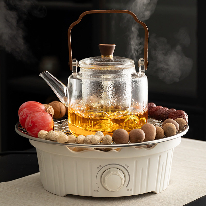 新款围炉煮茶器具家用室内全套电陶炉烤火炉茶具套装玻璃茶壶套装