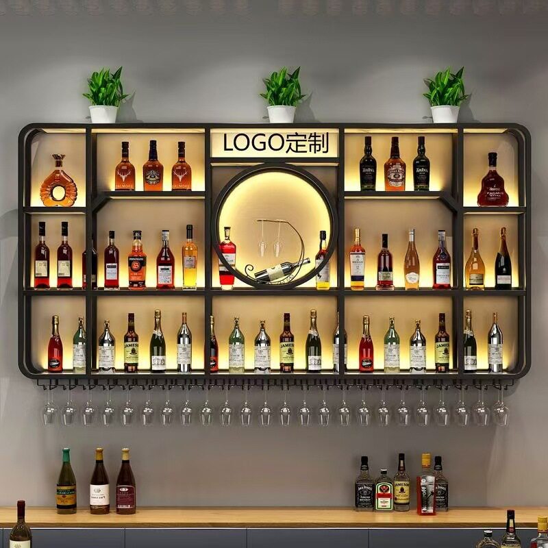 吧台背景壁挂式酒架置物架酒吧铁艺发光展示架子创意餐厅红酒酒柜