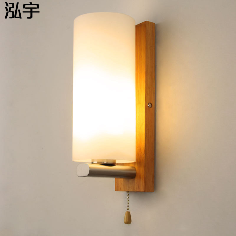 实木带开关壁灯卧室床头LED电视墙酒店现代简约创意过道走廊灯具