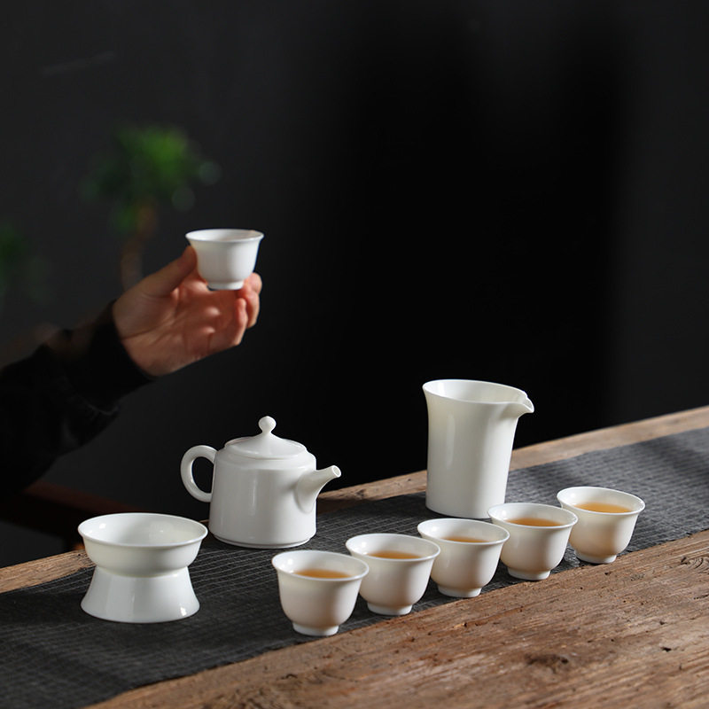 羊脂玉瓷茶壶陶瓷泡茶壶茶杯公道杯一整套茶具套装高档白瓷套组