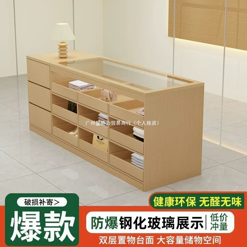 中岛柜服装店收银台饰品店摆件展示台女装店铺流水台中岛台带玻璃图片