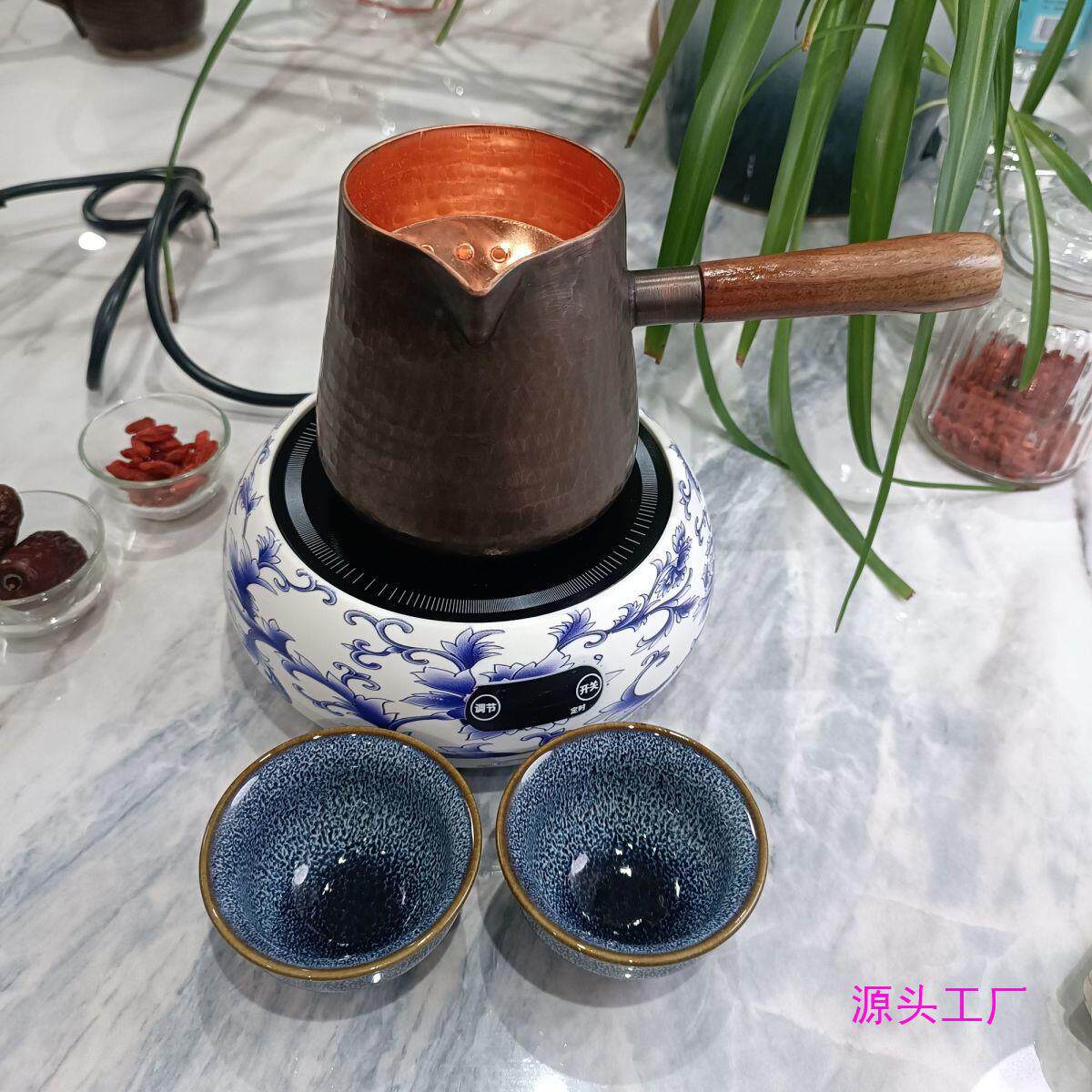 甘肃罐罐茶纯铜茶罐煮茶壶分茶器加厚木把电炉整套茶具复古批发