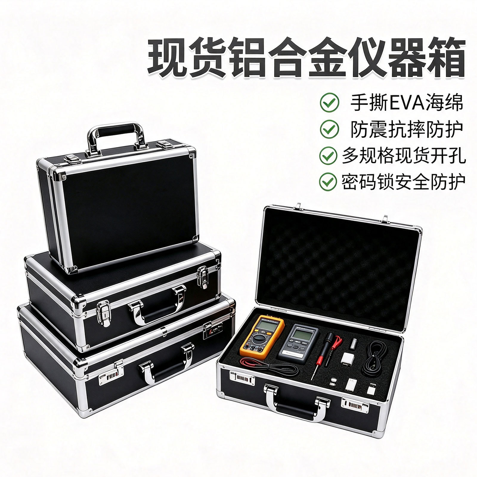铝合金手提仪器箱手撕EVA海绵设备防护箱多规格现货带锁工具箱