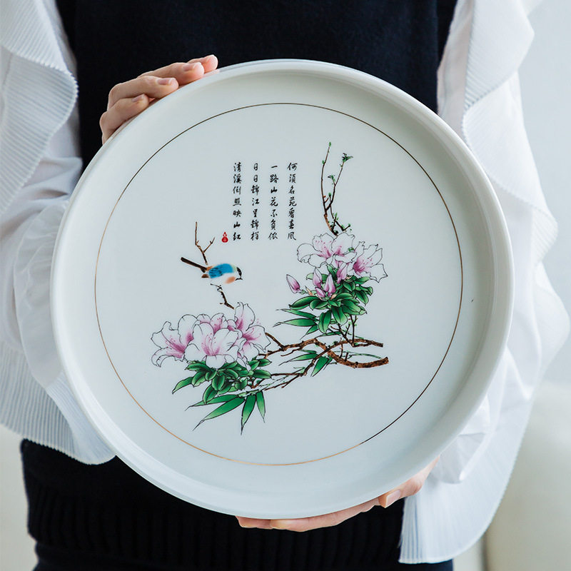 大号圆形陶瓷托盘水果盘干泡盘茶盘家用圆盘子单层盘茶托茶台批发