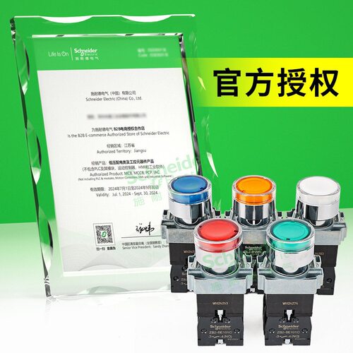 带灯按钮开关24v/220v金属自锁XB2BW33B1C指示灯自复位22mm