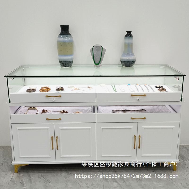 SJN珠宝柜玻璃透明展示柜抽拉首饰饰品展柜多功能服饰柜台中岛柜