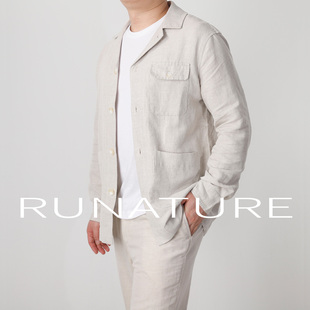 春夏新款麻棉男士休闲夹克猎装夹克商务古巴领上衣飞行员外套宽松