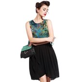 奈昕个性 宽 百褶裙大码 化私人定制 3208欧美范复古印花背心裙修身