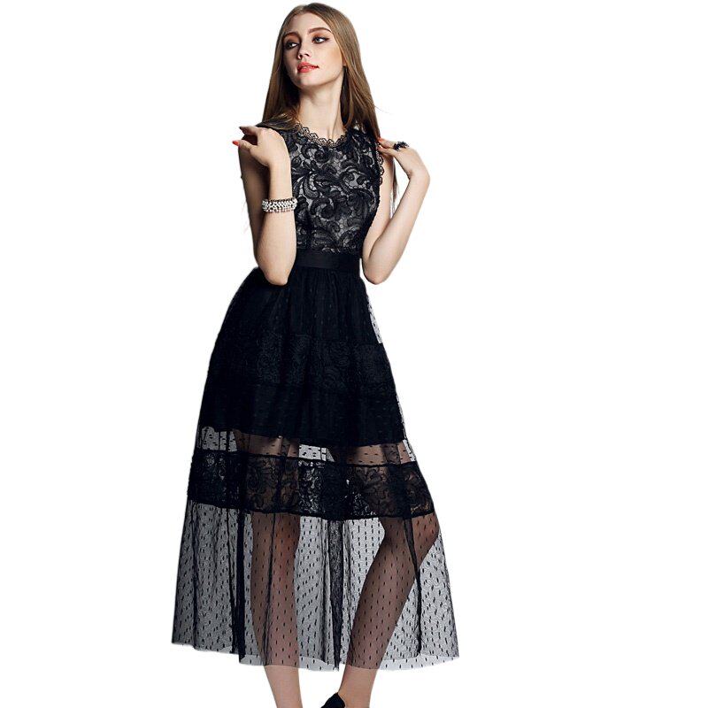 奈昕让您穿着好看个性化私人订制 2648夏新款无袖立体绣花中长裙