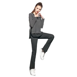 奈昕让您穿着漂亮个性化私人订制123298 淑女风长袖韩版细条纹T恤