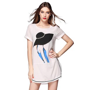 奈昕让您穿着好看个性化私人订制 21421夏季短袖正品印花钉珠dres