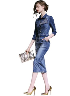 奈昕让您穿着好看个性化私人订制 24781 dress潮流女装贴布牛仔裙