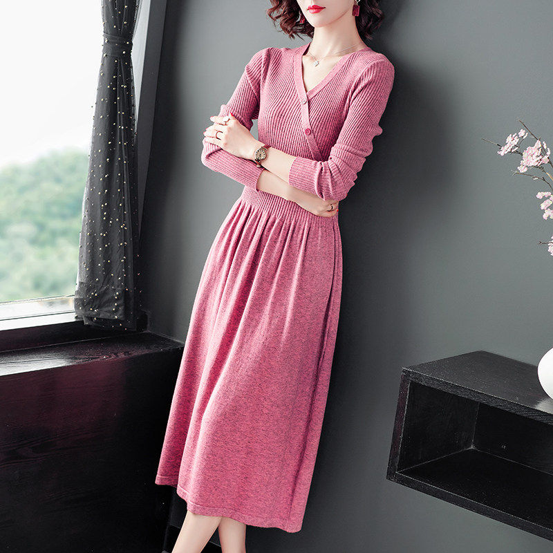 奈昕让您穿着漂亮个性化私人订制 62821连衣裙毛针织收腰长袖修身