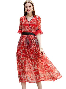 奈昕让您穿着漂亮个性化私人订制35391吉祥花纹民族风女V领荷叶袖