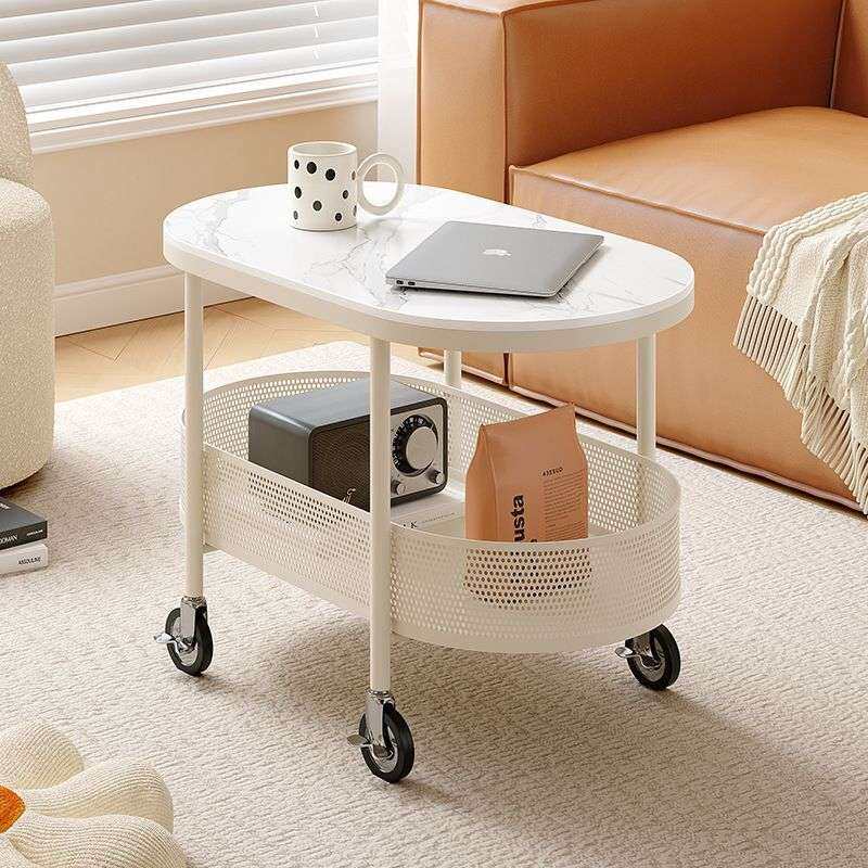 柜可移动小推车简约现代奶油床头侧边小茶几沙发边几边柜风岩板