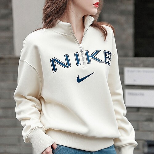 Nike耐克女半拉链舒适加绒卫衣立领保暖上衣宽松运动卫衣FV7680