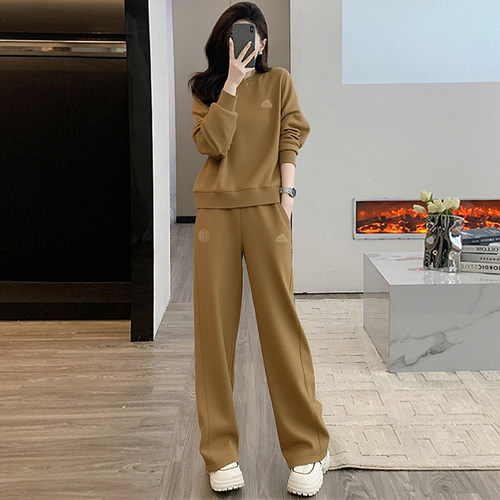 阿迪达斯女棕色舒适卫衣宽松直筒阔腿裤美式运动裤JJ3578 JJ3557