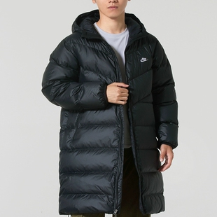 耐克2025巨好看的羽绒服男款黑色长款连帽青少年显瘦不臃肿HV2720