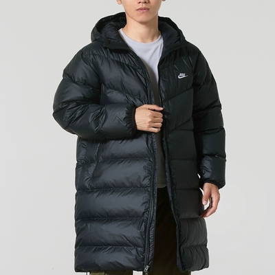 耐克2025巨好看的羽绒服男款黑色长款连帽青少年显瘦不臃肿HV2720