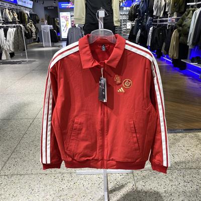 阿迪达斯马年新年款男士舒适加绒保暖梭织外套飞行员夹克 KE4059