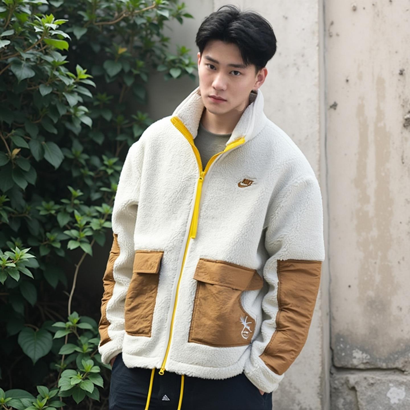 Nike耐克外套男装2025秋冬新款户外运动服宽松保暖摇粒绒立领夹克