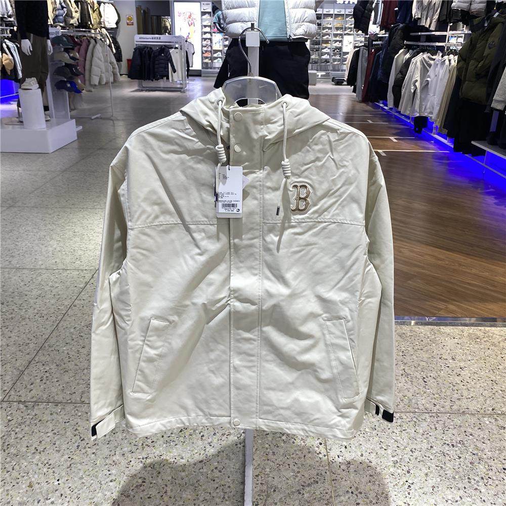 MLB男女款25小标纯色舒适冲锋衣防风连帽运动夹克外套 3AWJB0154