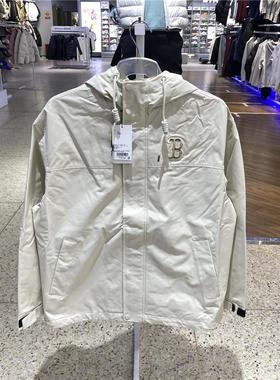 MLB男女款25小标纯色舒适冲锋衣防风连帽运动夹克外套 3AWJB0154