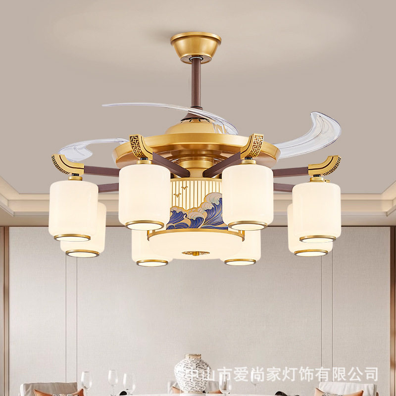 爱尚家新中式风扇灯吊灯客厅吊扇灯中国风简约餐厅别墅大气电扇灯