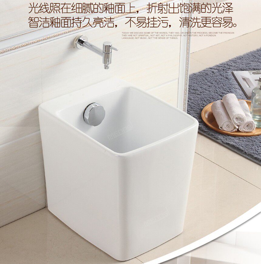 新款连体方形拖布池连体四方拖布桶供应工程酒店陶瓷拖布器