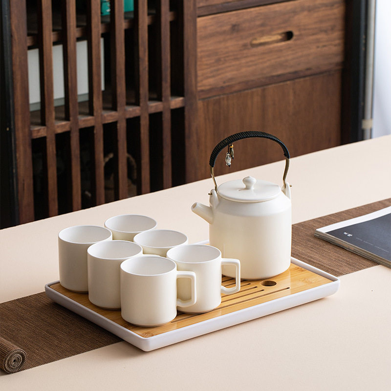 新中式茶具套装家用酒店餐厅现代简约奶油风陶瓷茶壶茶杯茶盘整套