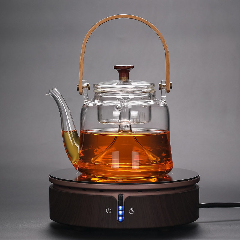 批发耐高温玻璃蒸茶壶煮茶壶木把提梁壶家用养生蒸汽煮茶器